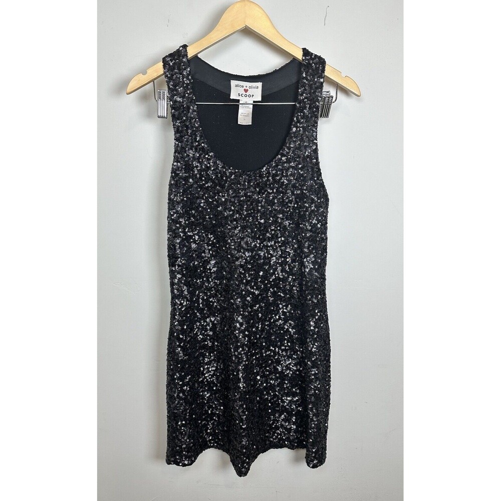 Alice and Olivia Scoop Black Sequin Dress Bodycon Short
